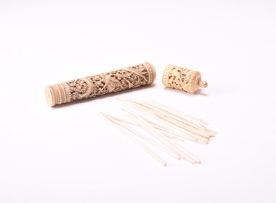 Lot 68 - A Canton carved bone needle case, 19th century