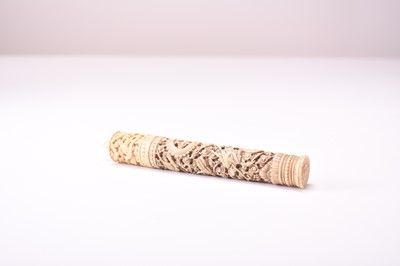 Lot 68 - A Canton carved bone needle case, 19th century