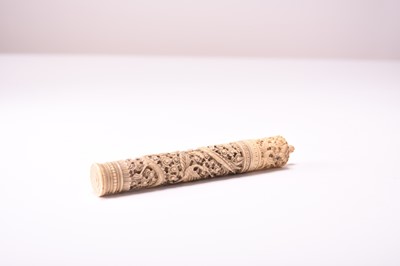 Lot 68 - A Canton carved bone needle case, 19th century