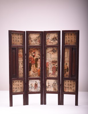 Lot 69 - A Chinese rosewood and painted marble table screen, late Qing Dynasty