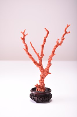 Lot 127 - A Chinese coral carving of a prunus tree, Qing Dynasty