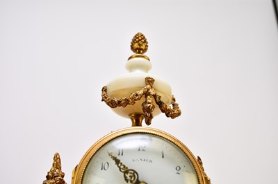 Lot 621 - A late 19th century French Portico clock garniture