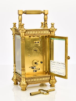 Lot 634 - A French early 20th century brass carriage timepiece