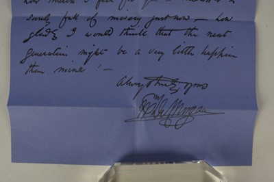 Lot 57 - DE MORGAN, William (1839-1917) English tile designer. Autograph letter signed on blue Orange House Pottery, Chelsea, headed notepaper. 4to, one side, January 24 1884. To Vernon Lustington...