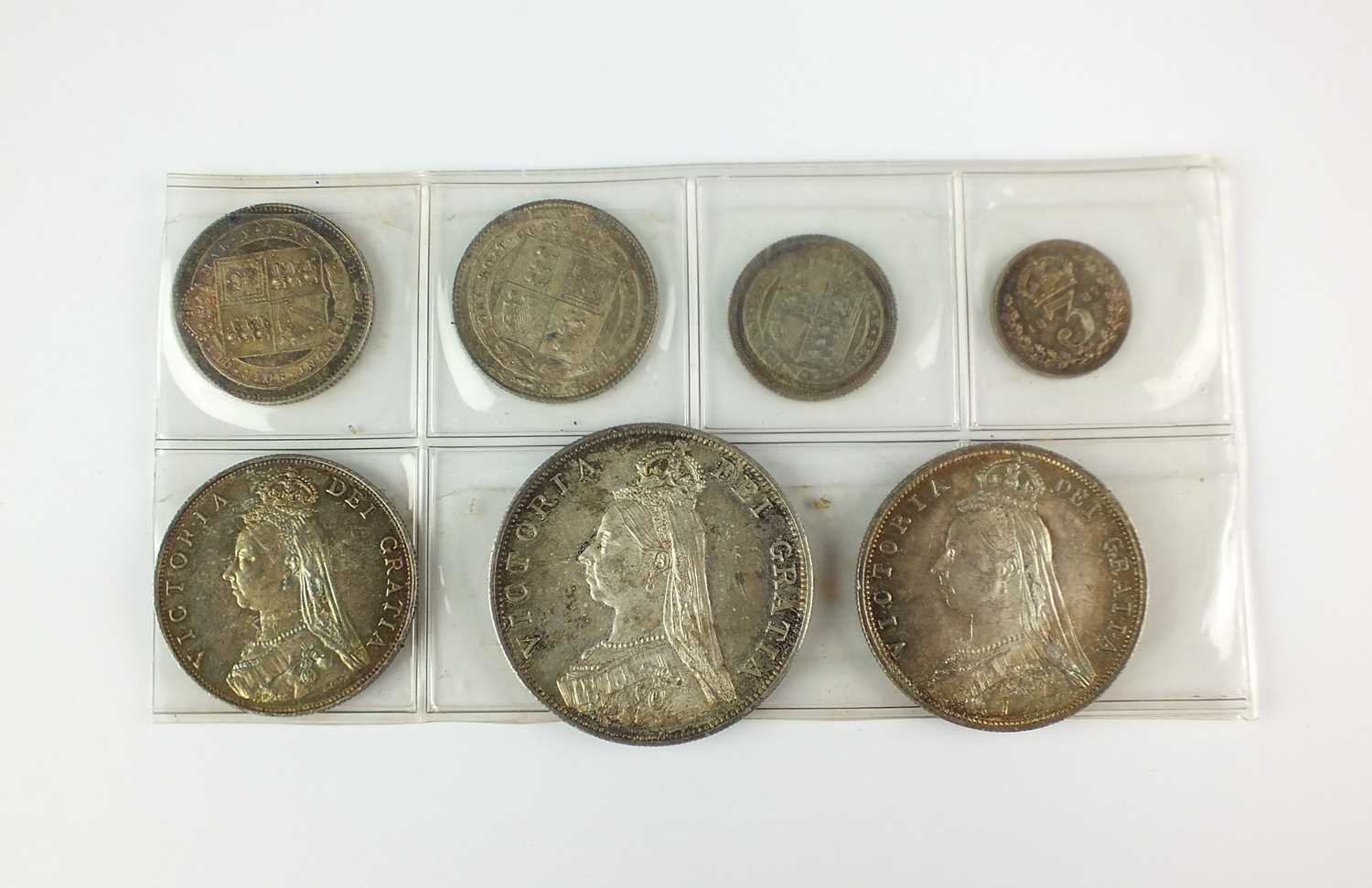 Lot 242 - Victoria Jubilee Head, coinage all dated 1887 - double Florin, half Crown, Florin, Shillings x2, Sixpence and Threepence (7)