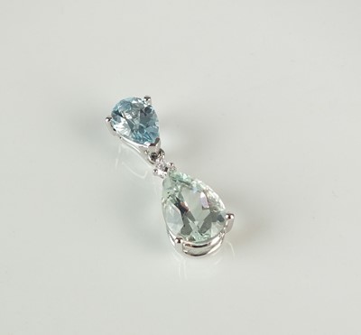 Lot 237 - An 18ct white gold diamond and aquamarine pendant