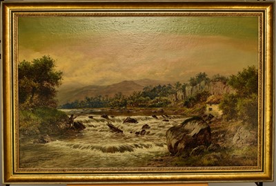 Lot 422 - William Henry Mander (1850-1922) Fishing on the River, Glamorganshire