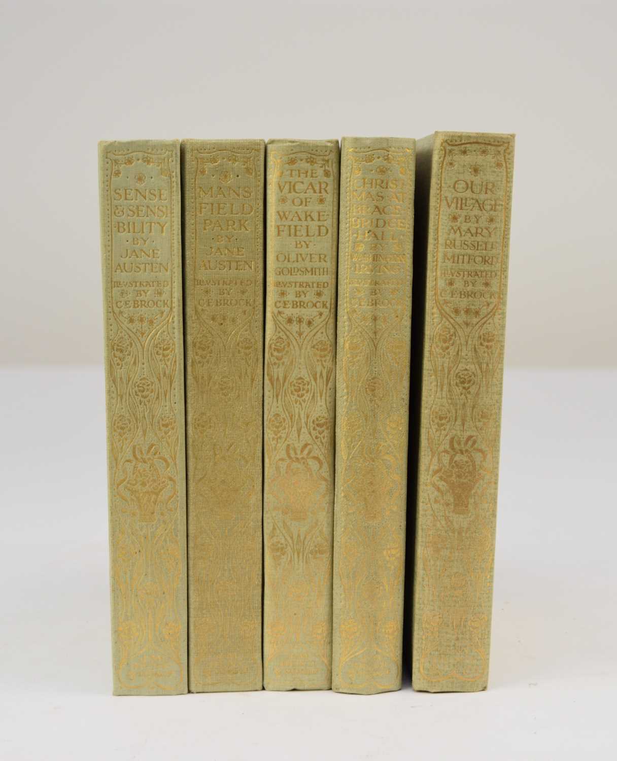 Lot 9 - AUSTEN, Jane, Sense and Sensibility. J M Dent & Sons, no date, circa 1898. Colour, illustrations by C E Brock. Boards printed in a red floral design; with ... (box)