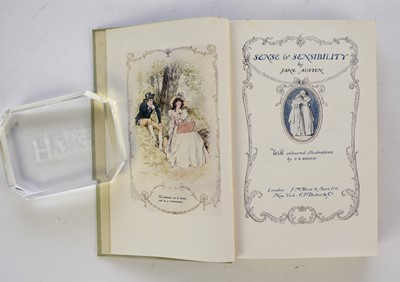 Lot 9 - AUSTEN, Jane, Sense and Sensibility. J M Dent & Sons, no date, circa 1898. Colour, illustrations by C E Brock. Boards printed in a red floral design; with ... (box)