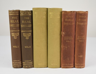 Lot 12 - SHELLEY, Percy Bysshe. A collection of books by and about including WHITE, Newman Ivey, Shelley, 2 vols 1947... (3 boxes)