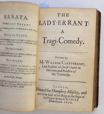 Lot 40 - CARTWRIGHT, William, Comedies, Tragi-Comedies, with other Poems. Humphrey Moseley, 1651. Portrait frontis by Lombart (lard down)...