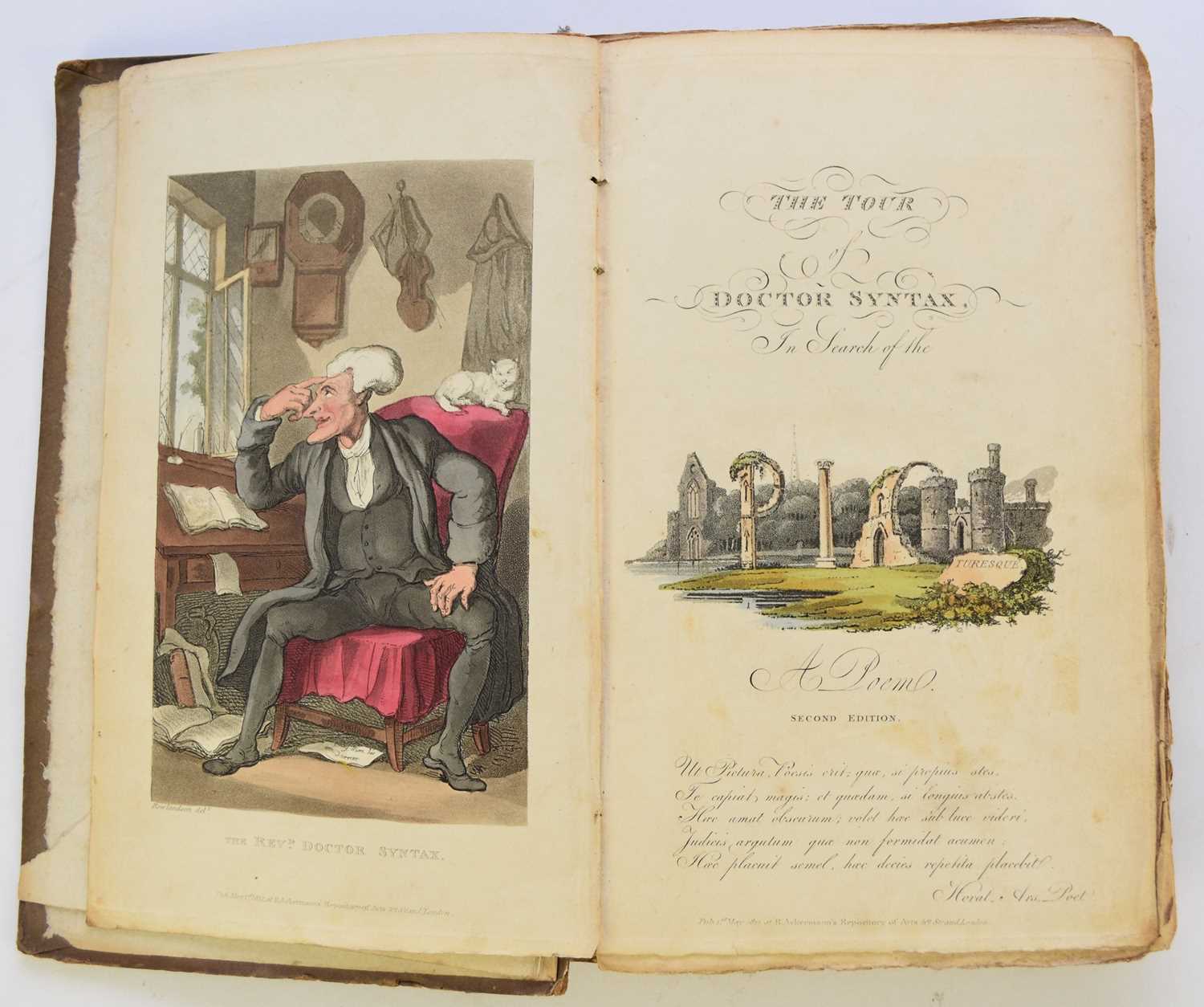 Lot 49 - COMBE, William, The Tour of Dr Syntax in Search of (1) The Picturesque (2) Consolation (3) a Wife. Illustrated by Thomas Rowlandson. 3 vols 1812-21. Hand-coloured plates.