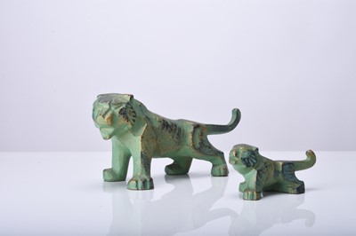 Lot 233 - Saegusa Sotaro: Two pairs of bronze animal figures, Showa era