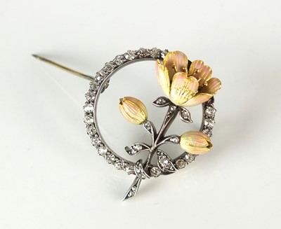 Lot 289 - A late 19th century diamond and enamel flower brooch