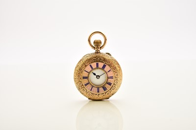 Lot 380 - A lady's 18ct gold enamelled half hunter pocket watch