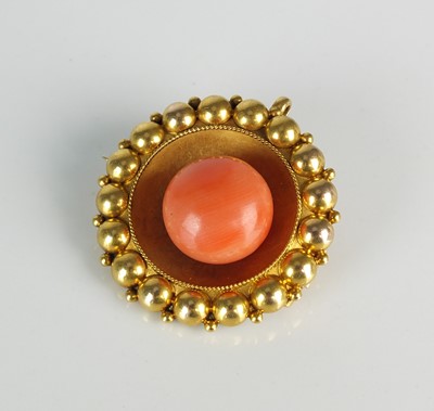 Lot 322 - A late 19th century Etruscan revival coral brooch