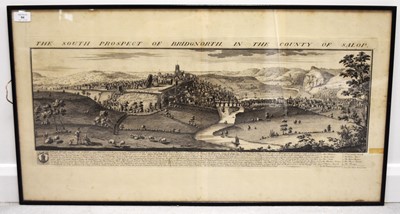 Lot 94 - BUCK, S & N, The South Prospect of Bridgnorth in the County of Salop, 1732. 307mm by 805mm. Framed and glazed.