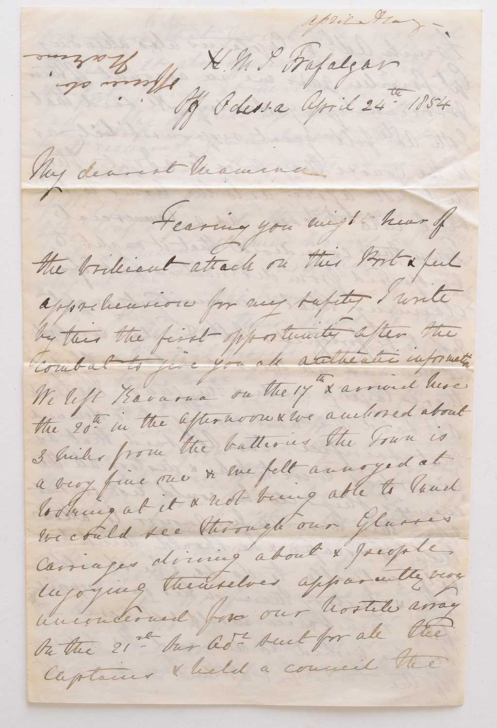 Lot 19 - Crimean War - Bombardment of Odessa. Lt. T.M Kelsall, letter signed