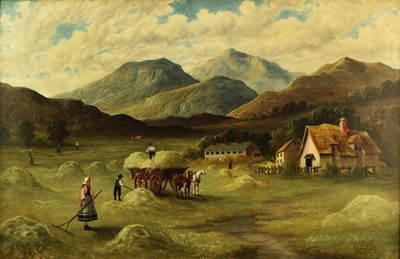 Lot 432 - British Naïve School (19th Century) Haymaking Landscape