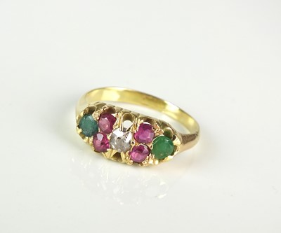 Lot 259 - A diamond, ruby and emerald ring