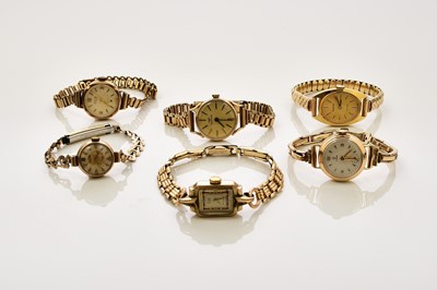 Lot 395 - A collection of lady's 9ct gold and gold plated bracelet wristwatches