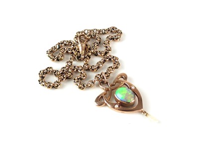 Lot 300 - An Arts and Crafts opal pendant on chain