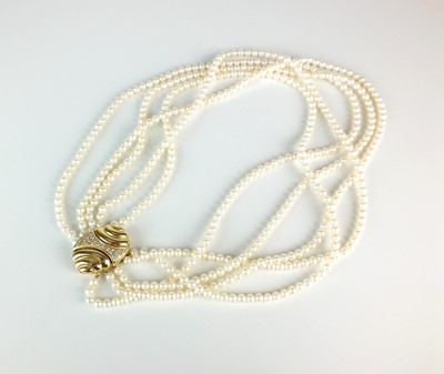Lot 28 - A five strand uniform cultured pearl necklace