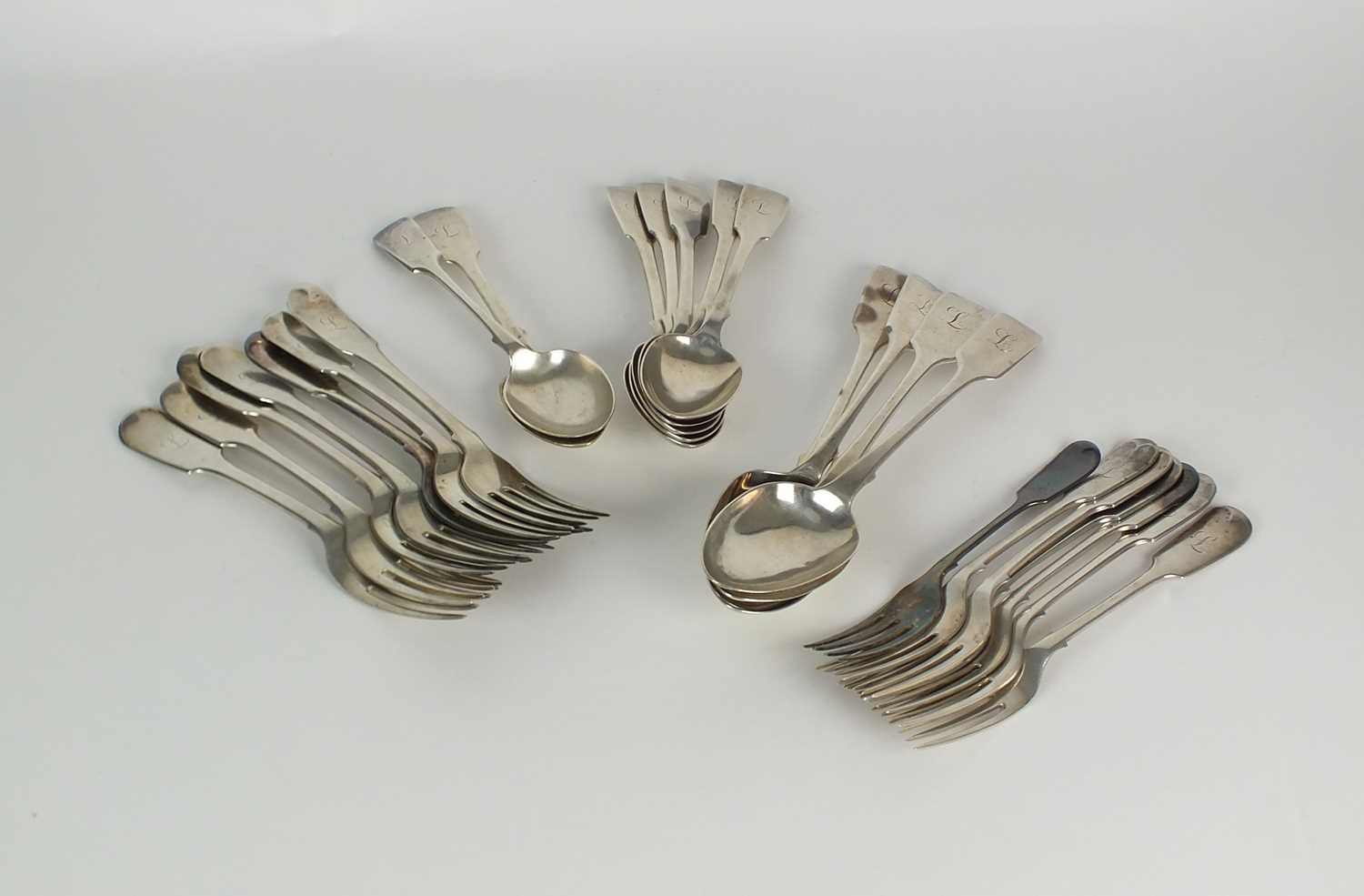 Lot 5 - A harlequin collection of silver Fiddle pattern flatware