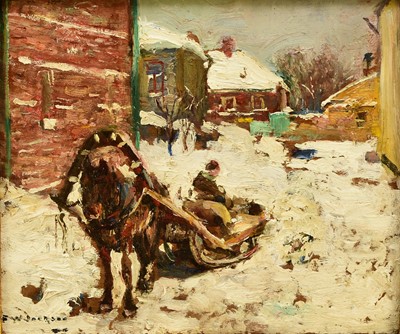 Lot 284 - Frederick William Jackson RBA (1859-1918) Horse Drawn Sled in the Snow