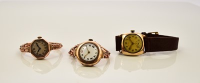 Lot 397 - Three early 20th century 9ct gold wristwatches