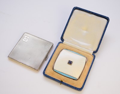 Lot 27 - A cased silver and enamel compact and a silver cigarette case