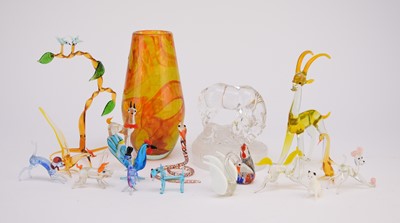 Lot 301 - A group of Murano and similar animals together with Mdina vase and a desk weight