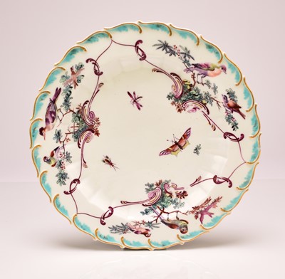 Lot 137 - Chelsea feather-edged plate painted with birds and insects, circa 1758-60