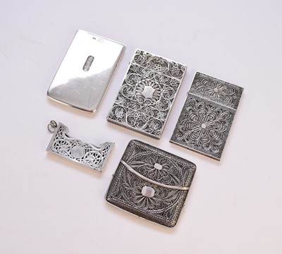 Lot 109 - An Edwardian silver card case and four others