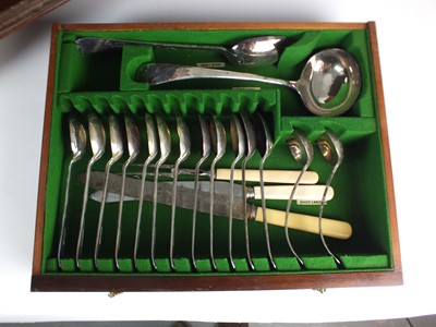 Lot 11 - A cased canteen of silver and plated cutlery