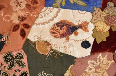 Lot 596 - A Victorian embroidered patchwork wall hanging, dated 1892