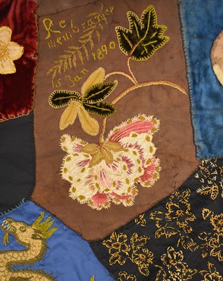 Lot 596 - A Victorian embroidered patchwork wall hanging, dated 1892