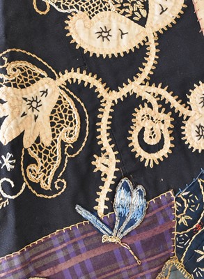 Lot 596 - A Victorian embroidered patchwork wall hanging, dated 1892