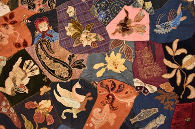 Lot 596 - A Victorian embroidered patchwork wall hanging, dated 1892