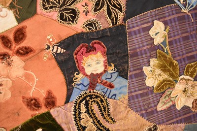 Lot 596 - A Victorian embroidered patchwork wall hanging, dated 1892
