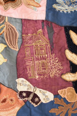 Lot 596 - A Victorian embroidered patchwork wall hanging, dated 1892