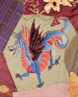 Lot 596 - A Victorian embroidered patchwork wall hanging, dated 1892