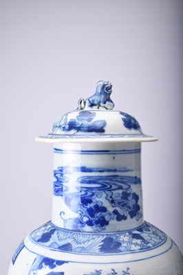 Lot 50 - A Chinese blue and white vase and cover, late Qing Dynasty