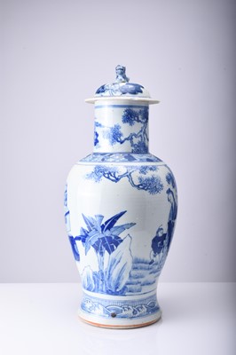 Lot 50 - A Chinese blue and white vase and cover, late Qing Dynasty