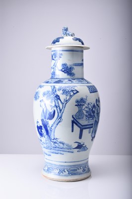 Lot 50 - A Chinese blue and white vase and cover, late Qing Dynasty
