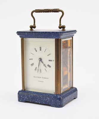 Lot 641 - A small enamelled brass carriage timepiece, Matthew Norman of London