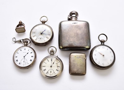 Lot 82 - A silver hip flask and watches