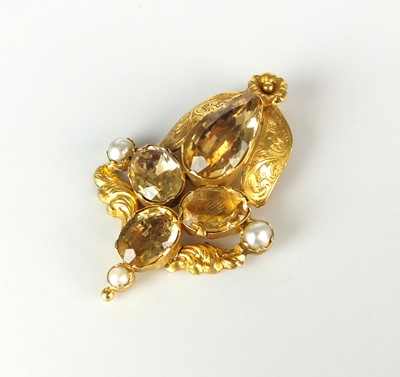 Lot 76 - A 19th century citrine and split pearl pendant