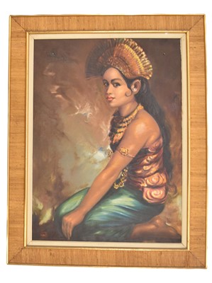 Lot 324 - Balinese School (20th Century) Portrait of a Kneeling Woman in Traditional Costume