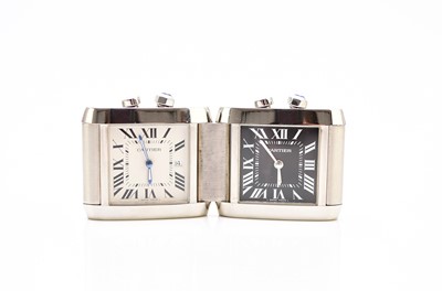 Lot 122 - Cartier: A 'Tank Francaise' travel alarm clock